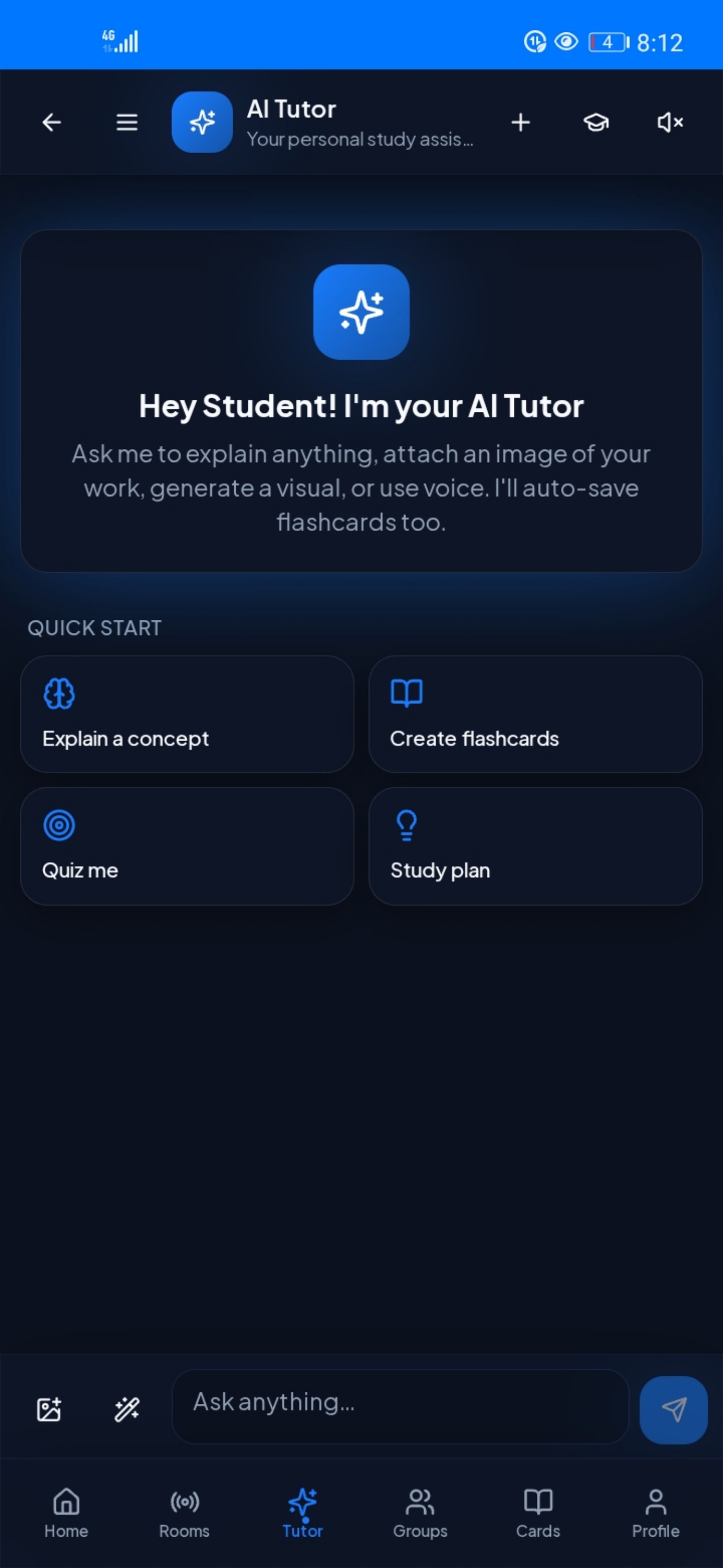 StudyMatch AI Tutor screen