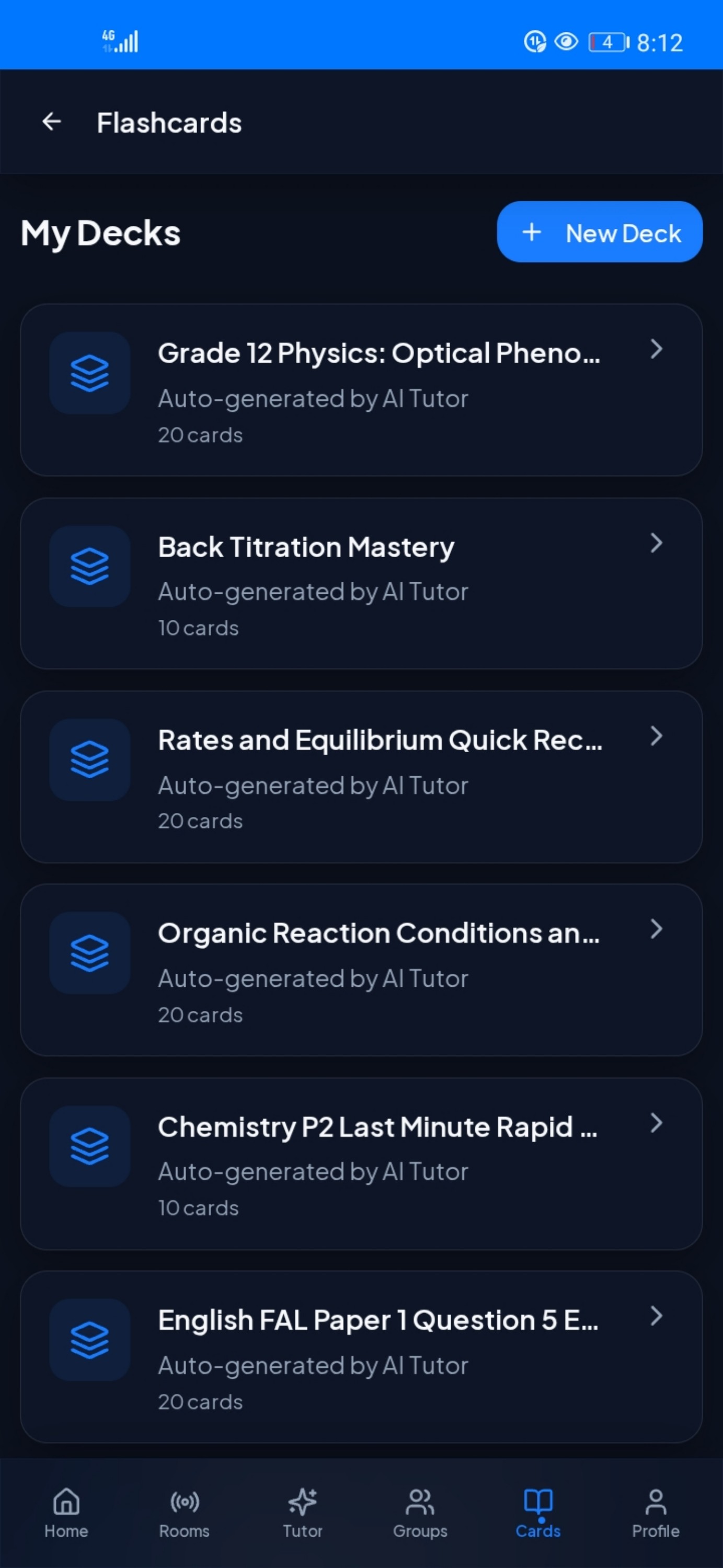StudyMatch flashcards screen